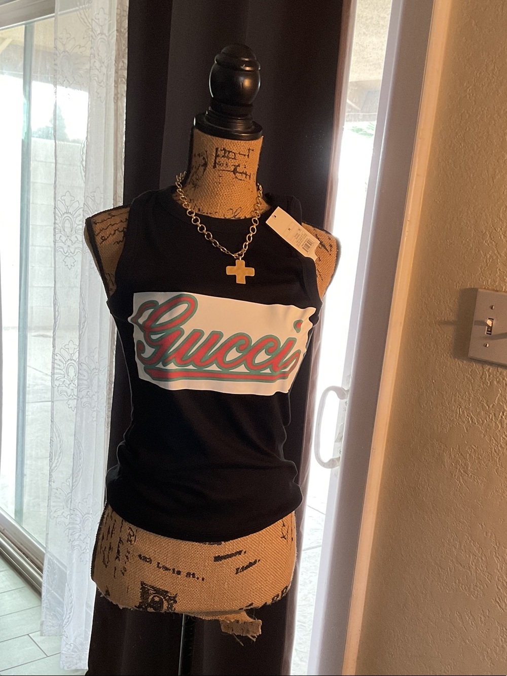 Gucci Black Tank Top with Red and Green Logo Panel